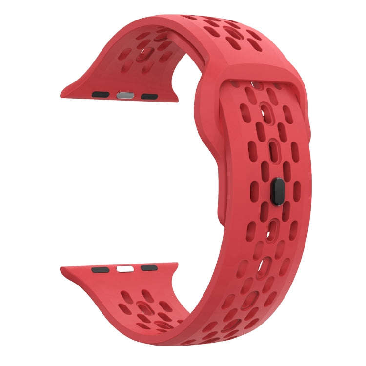 For Apple Watch Series 7 45mm Oval Holes Fluororubber Watch Band(Red)