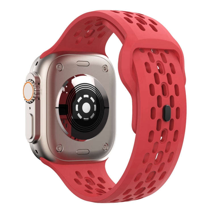 For Apple Watch Series 7 45mm Oval Holes Fluororubber Watch Band(Red)