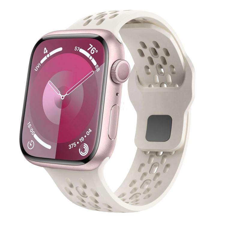 For Apple Watch Series 7 45mm Oval Holes Fluororubber Watch Band(Starlight)