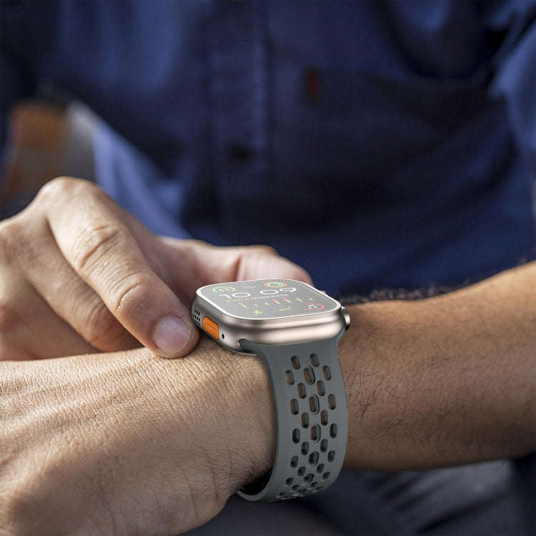 For Apple Watch Series 2 42mm Oval Holes Fluororubber Watch Band(Dark Grey)