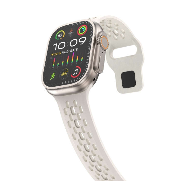 For Apple Watch 42mm Oval Holes Fluororubber Watch Band(Starlight)