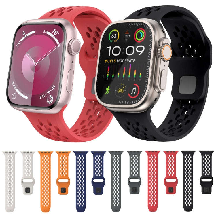For Apple Watch Ultra 49mm Oval Holes Fluororubber Watch Band(Red)