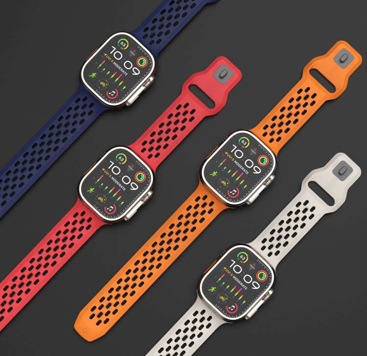 For Apple Watch Ultra 49mm Oval Holes Fluororubber Watch Band(Red)
