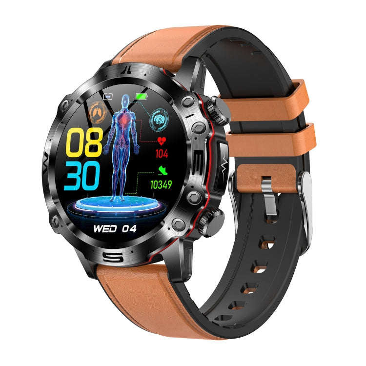 ET482 1.43 inch AMOLED Screen Sports Smart Watch Support Bluetooth Call /  ECG Function(Brown Lea...