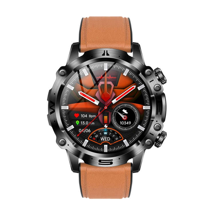 ET482 1.43 inch AMOLED Screen Sports Smart Watch Support Bluetooth Call /  ECG Function(Brown Lea...