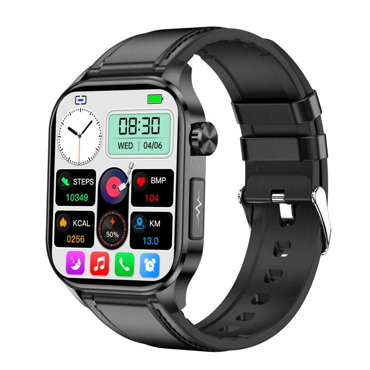 ET580 2.04 inch AMOLED Screen Sports Smart Watch Support Bluetooth Call /  ECG Function(Black Lea...