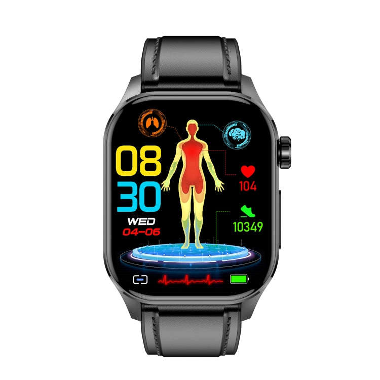 ET580 2.04 inch AMOLED Screen Sports Smart Watch Support Bluetooth Call /  ECG Function(Black Lea...