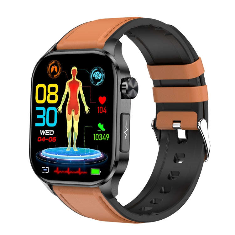 ET580 2.04 inch AMOLED Screen Sports Smart Watch Support Bluetooth Call /  ECG Function(Brown Lea...
