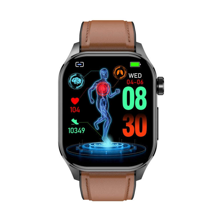 ET580 2.04 inch AMOLED Screen Sports Smart Watch Support Bluetooth Call /  ECG Function(Brown Lea...