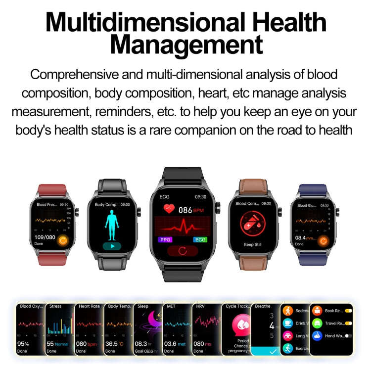 ET580 2.04 inch AMOLED Screen Sports Smart Watch Support Bluetooth Call /  ECG Function(Black Sil...