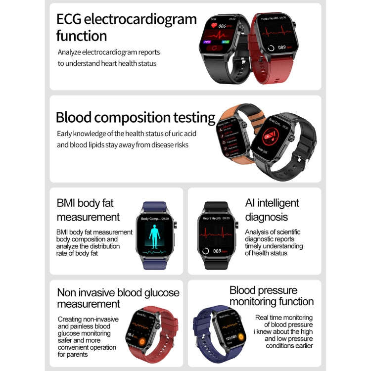 ET580 2.04 inch AMOLED Screen Sports Smart Watch Support Bluetooth Call /  ECG Function(Black Sil...