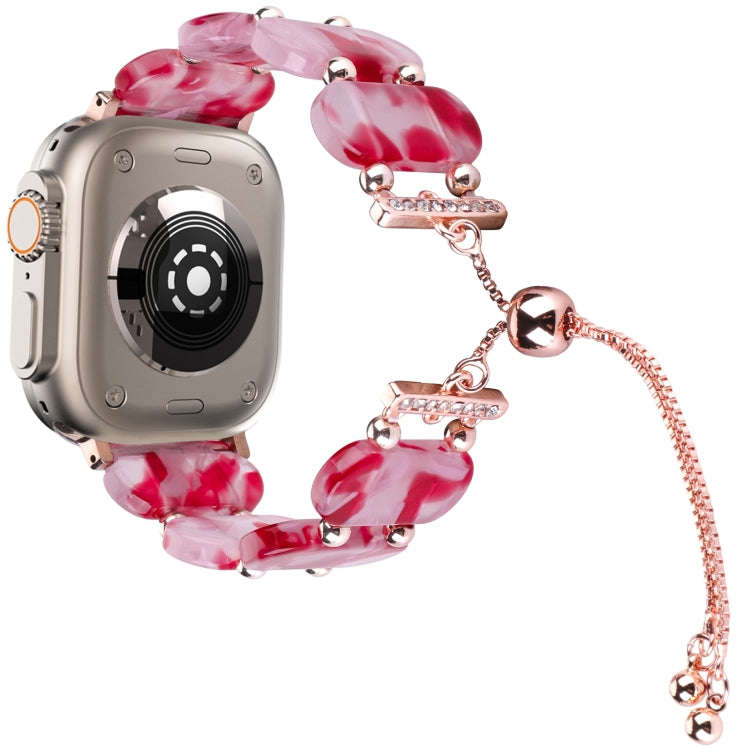 For Apple Watch Ultra 49mm Resin Retractable Chain Watch Band(Rose Red)