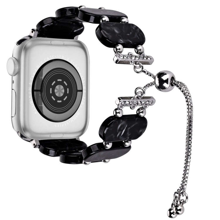 For Apple Watch Series 8 41mm Resin Retractable Chain Watch Band(Black Flower)
