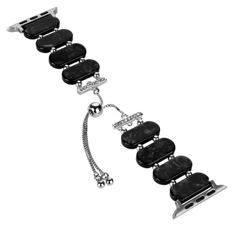 For Apple Watch Series 8 41mm Resin Retractable Chain Watch Band(Black Flower)