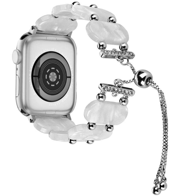 For Apple Watch Series 7 41mm Resin Retractable Chain Watch Band(Pearl White)