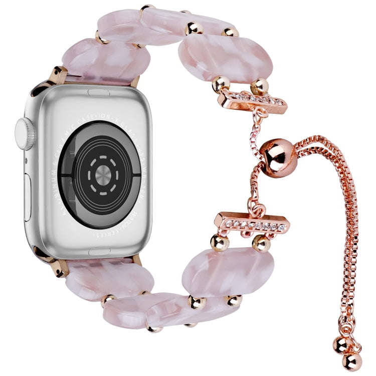For Apple Watch Series 7 41mm Resin Retractable Chain Watch Band(Pink Flower)