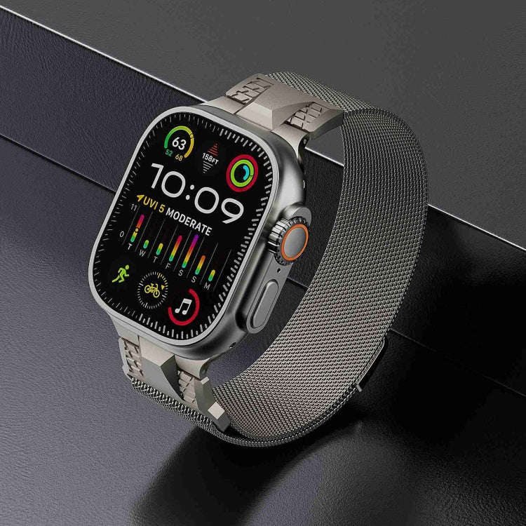 For Apple Watch Ultra 2 49mm Mecha Style Milanese Metal Watch Band(Starlight)