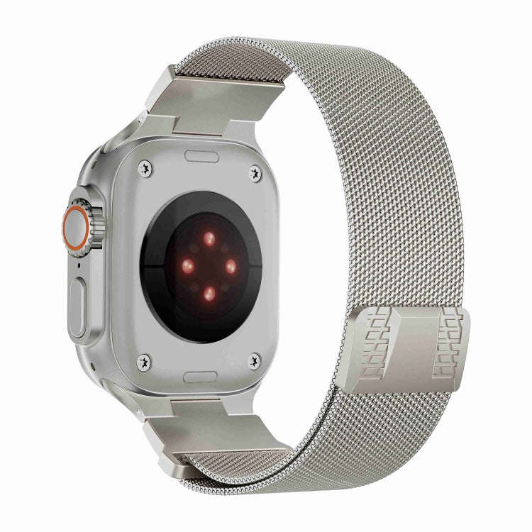 For Apple Watch Ultra 2 49mm Mecha Style Milanese Metal Watch Band(Starlight)