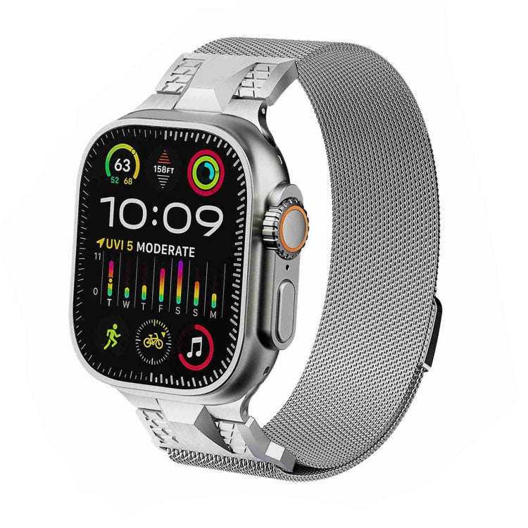 For Apple Watch Ultra 49mm Mecha Style Milanese Metal Watch Band(Titanium Silver)
