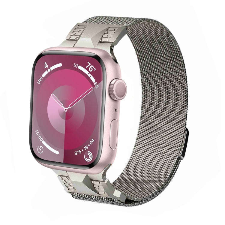 For Apple Watch SE 2022 44mm Mecha Style Milanese Metal Watch Band(Starlight)