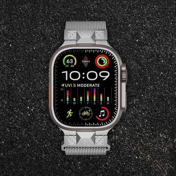 For Apple Watch SE 44mm Mecha Style Milanese Metal Watch Band(Titanium Silver)