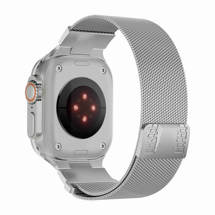 For Apple Watch SE 44mm Mecha Style Milanese Metal Watch Band(Titanium Silver)