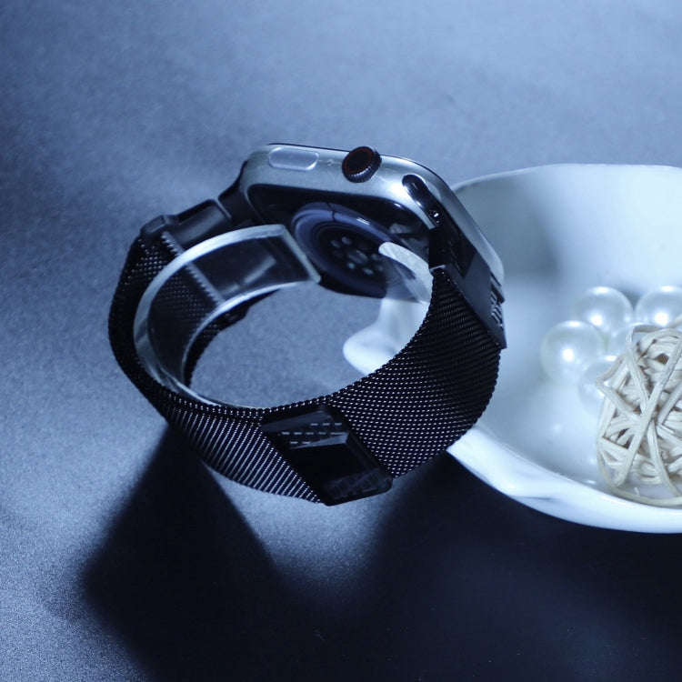 For Apple Watch 42mm Mecha Style Milanese Metal Watch Band(Black)