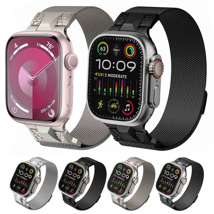 For Apple Watch SE 2023 44mm Mecha Style Milanese Metal Watch Band(Titanium Grey)