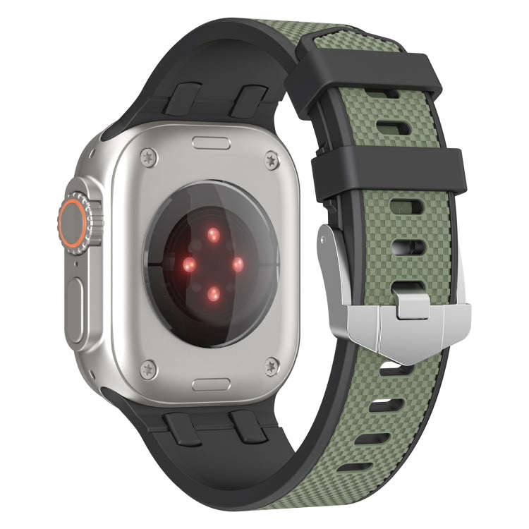For Apple Watch 42mm Oak Silicone Watch Band(Black Army Green)
