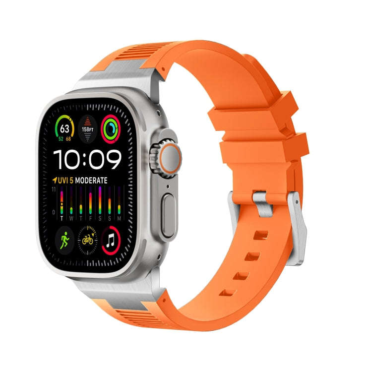 For Apple Watch Ultra 2 49mm Loners Liquid Silicone Watch Band(Sliver Orange)