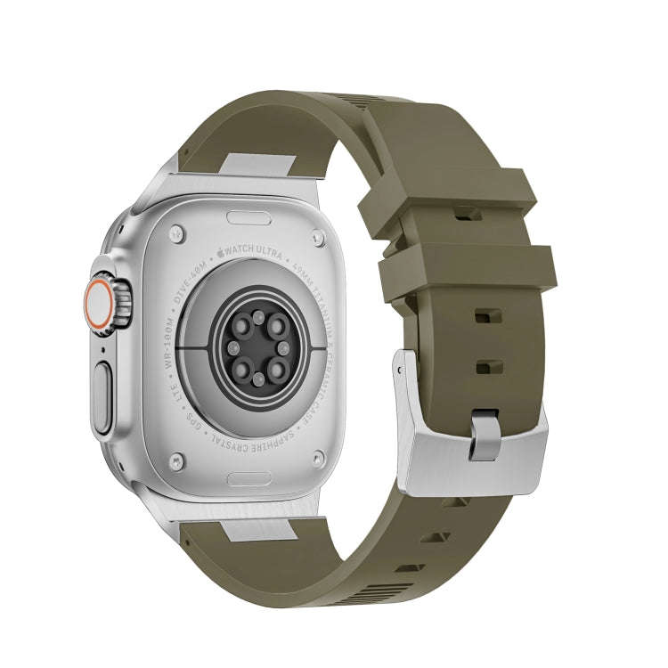 For Apple Watch Series 9 45mm Loners Liquid Silicone Watch Band(Silver Green)