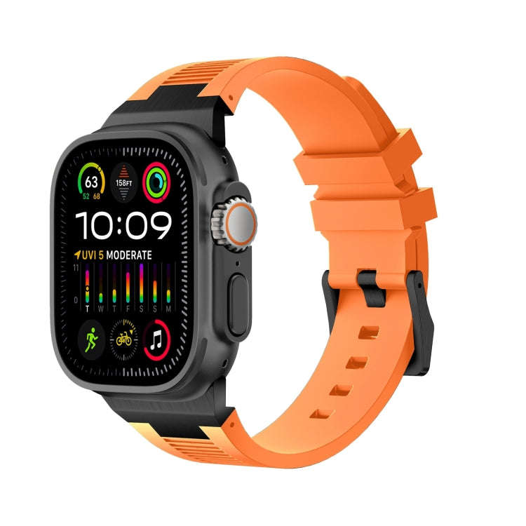 For Apple Watch Ultra 49mm Loners Liquid Silicone Watch Band(Black Orange)