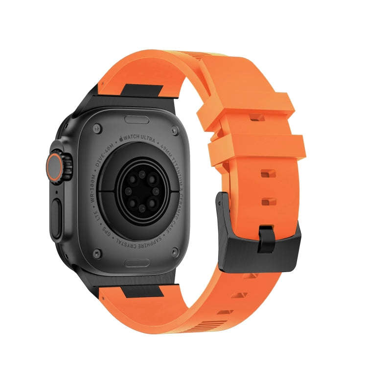 For Apple Watch Ultra 49mm Loners Liquid Silicone Watch Band(Black Orange)