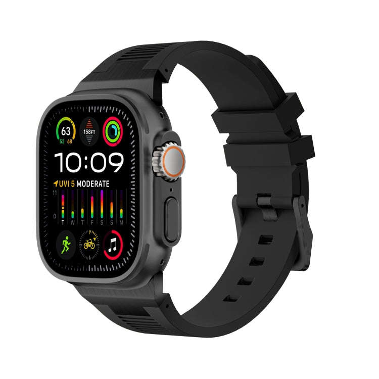 For Apple Watch Ultra 49mm Loners Liquid Silicone Watch Band(Black Black)
