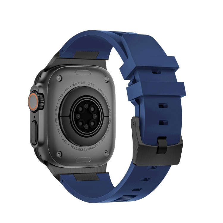 For Apple Watch Ultra 49mm Loners Liquid Silicone Watch Band(Black Midnight Blue)