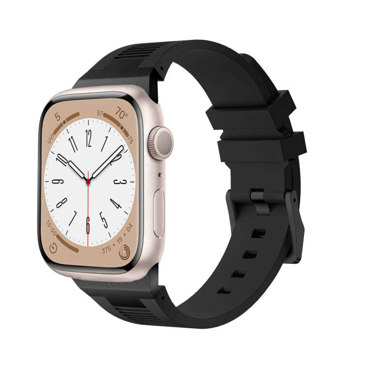 For Apple Watch Series 8 45mm Loners Liquid Silicone Watch Band(Black Black)