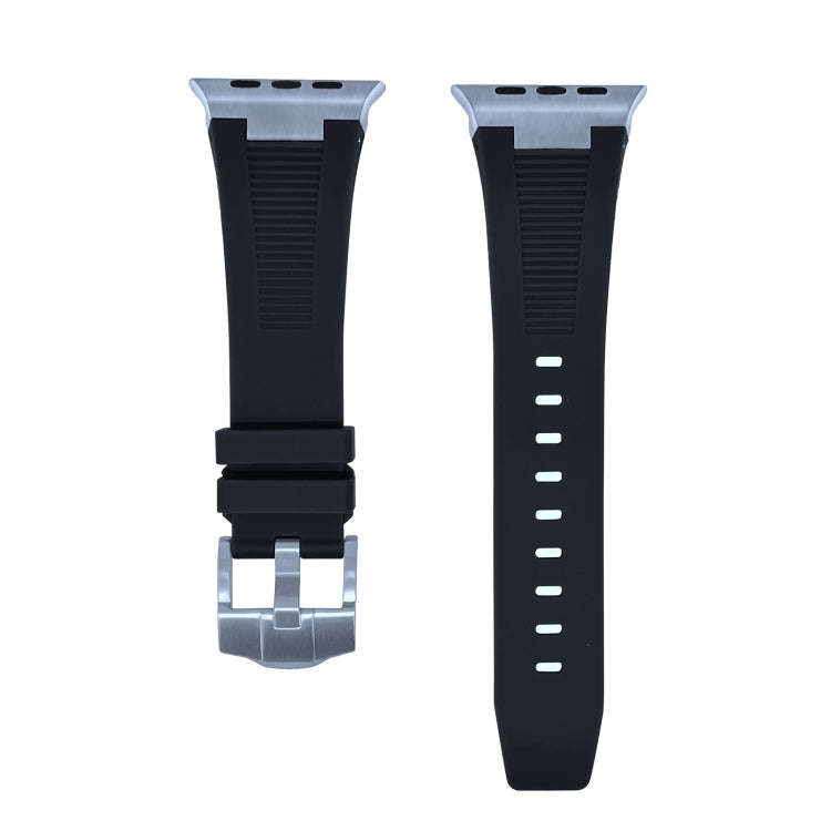For Apple Watch Series 7 45mm Loners Liquid Silicone Watch Band(Silver Black)