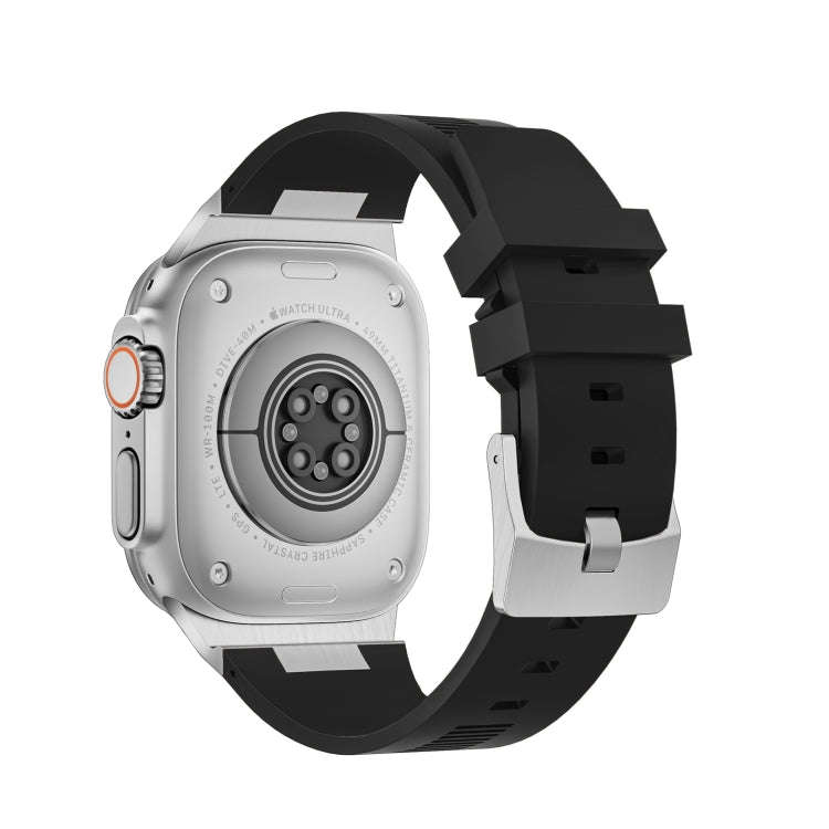 For Apple Watch Series 7 45mm Loners Liquid Silicone Watch Band(Silver Black)