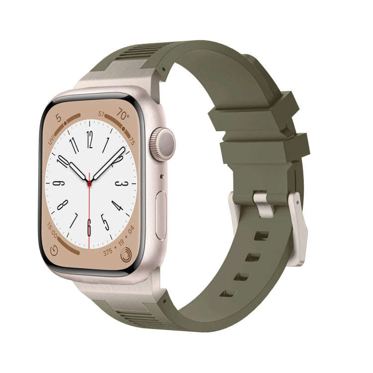 For Apple Watch 42mm Loners Liquid Silicone Watch Band(Titanium Green)