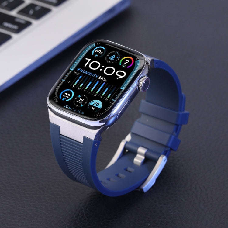 For Apple Watch Series 7 45mm Loners Liquid Silicone Watch Band(Titanium Black)