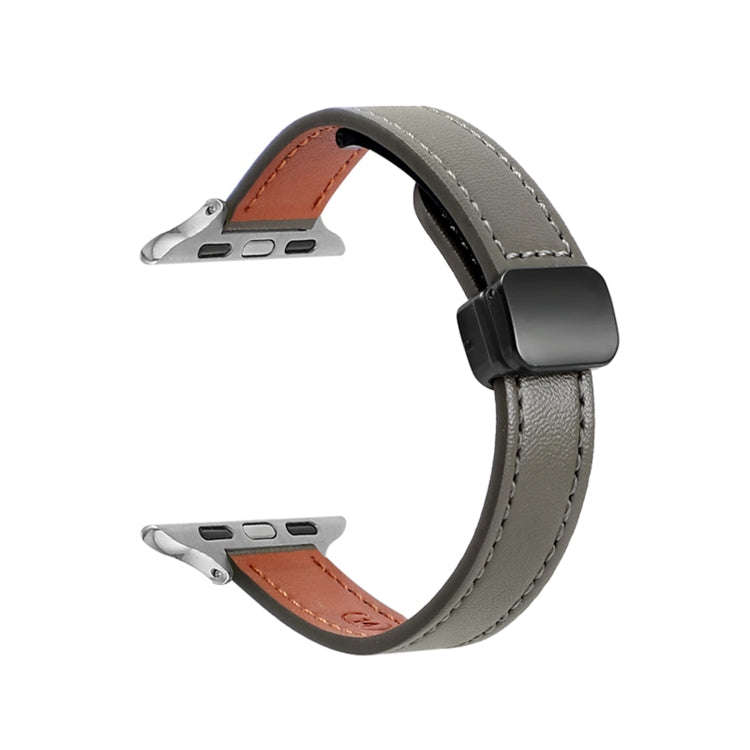 For Apple Watch Series 2 38mm Slim Magnetic Buckle Genuine Leather Watch Band(Plain Avocado Green)