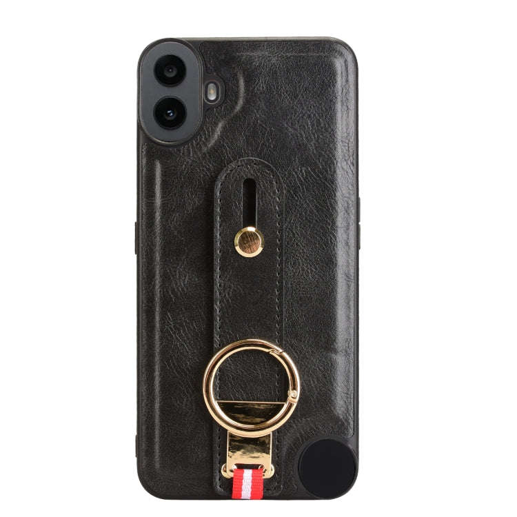 For Nothing CMF Phone 1 Wristband Leather Back Phone Case(Black)