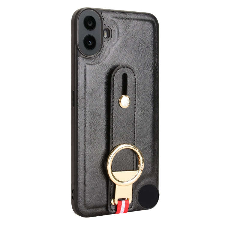 For Nothing CMF Phone 1 Wristband Leather Back Phone Case(Black)