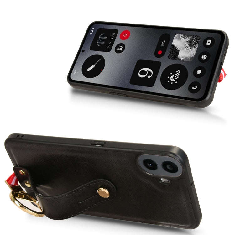 For Nothing CMF Phone 1 Wristband Leather Back Phone Case(Black)