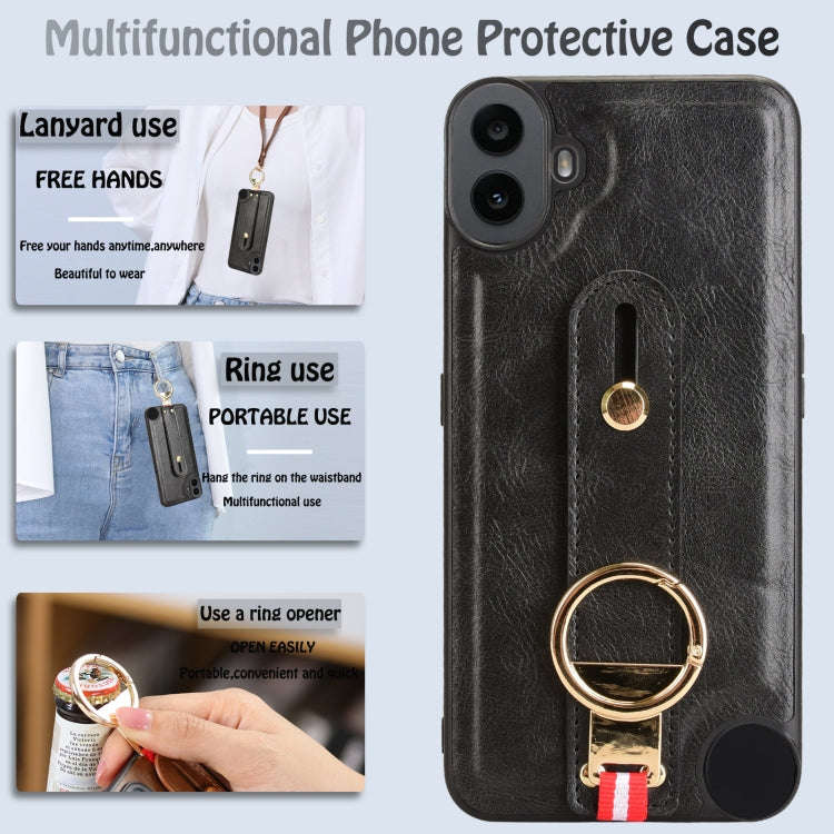 For Nothing CMF Phone 1 Wristband Leather Back Phone Case(Black)