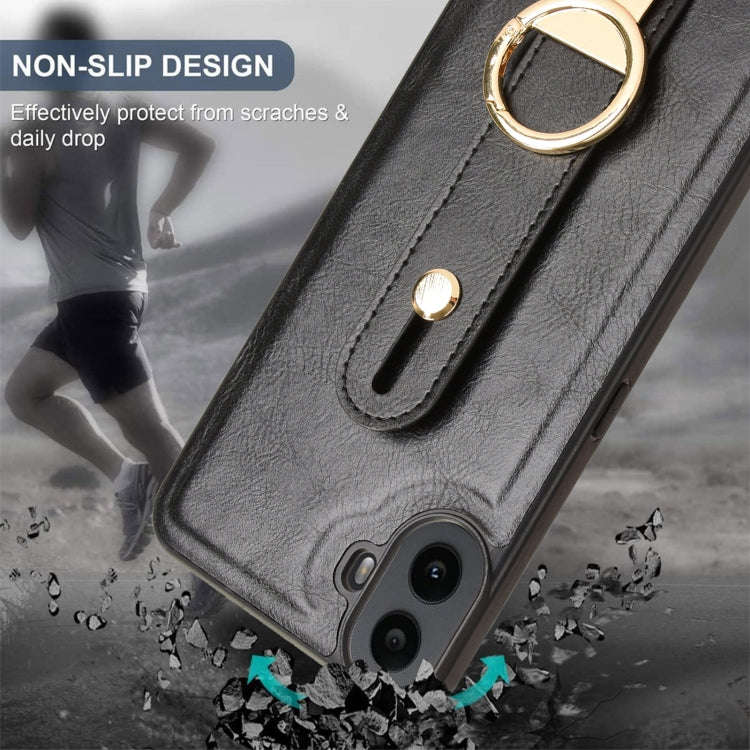 For Nothing CMF Phone 1 Wristband Leather Back Phone Case(Black)