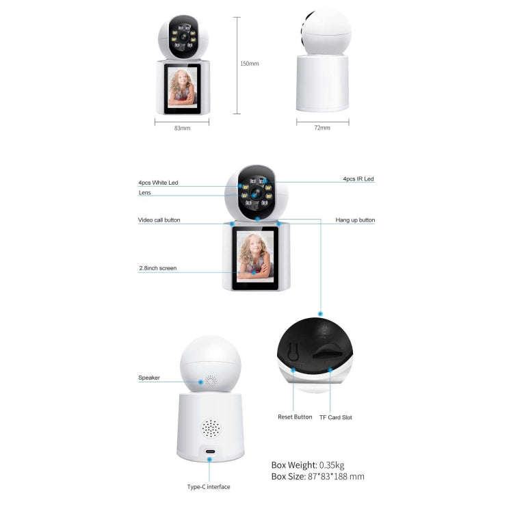 ESCAM QF104 One Click Video Call 3MP Indoor Humanoid Detection Audible Alarm Color Night Version ...