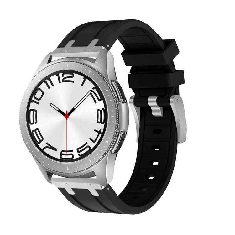22mm Flat Head Silicone Watch Band(Silver Black)