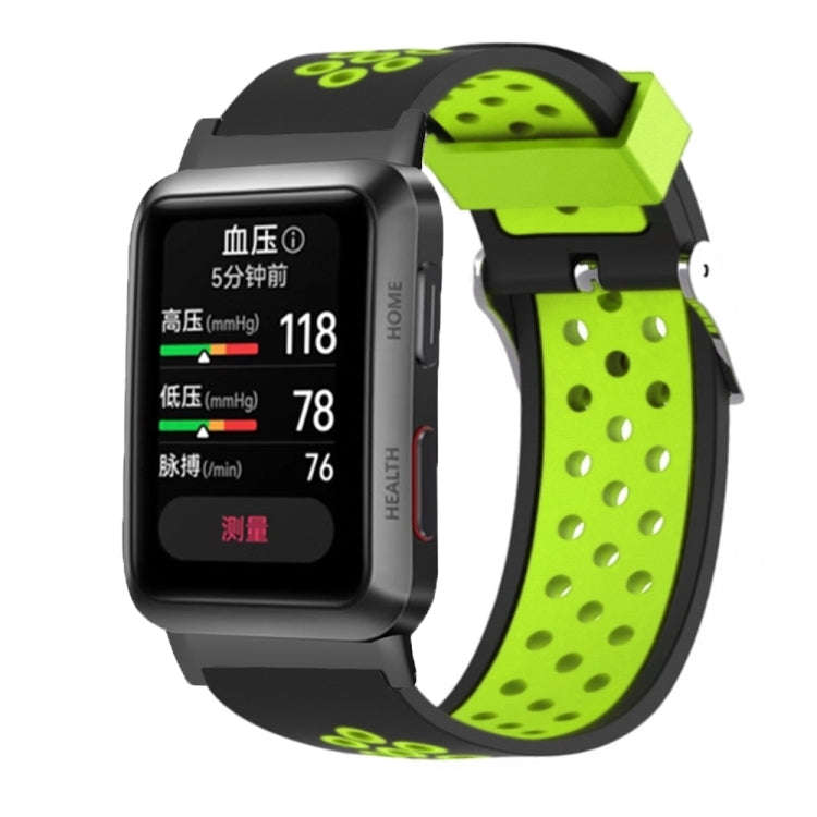 For Huawei Watch D Two Color Punched Silicone Watch Band(Black Green)
