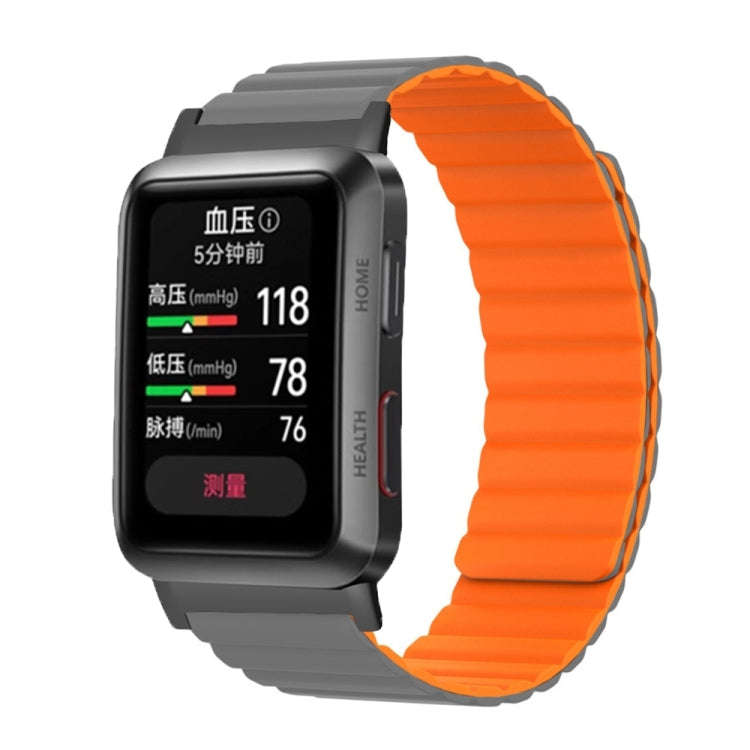 For Huawei Watch D Magnetic Silicone Watch Band(Grey Orange)